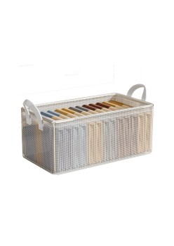 Cutie de Depozitare Tip Cos, Flippy, Material Textil Transparent, Pliabila, 47x28x20 cm, 35 l, Cadru Metalic, cu Manere, Alb