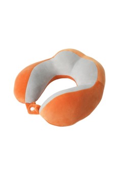 Pernă de Voiaj pentru Gât, Bumbac Moale, Suport Ergonomic cu 4 Zone de Confort, Sistem de Prindere cu Capse, Ideală pentru Călătorii, Birou, Mașină, Portocaliu