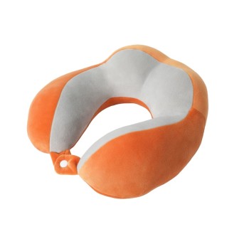 Pernă de Voiaj pentru Gât, Bumbac Moale, Suport Ergonomic cu 4 Zone de Confort, Sistem de Prindere cu Capse, Ideală pentru Călătorii, Birou, Mașină, Portocaliu