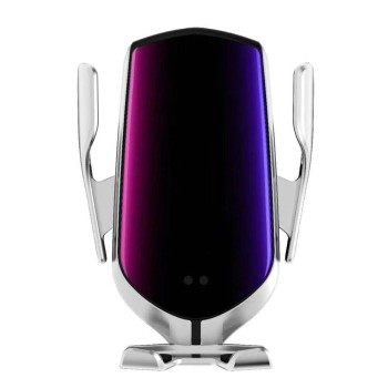 Suport auto cu incarcare wireless (inductie) cu senzor Infrarosu, Fast Charge 10W R1 Argintiu