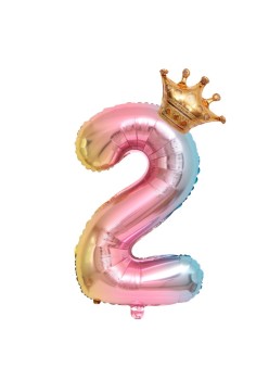 Balon din Folie Metalizata, Flippy, Figurina Cifra Gradient, Tema Aniversare 80 cm, Ambalaj Individual, Pai inclus, Umflare cu Aer sau Heliu, Coronita, Cifra 2