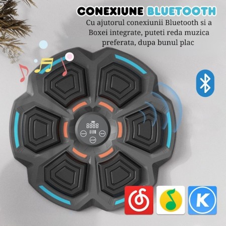 Tinta Lovituri Box Montabil pe Perete, Flippy, Negru, Difuzor, Bluetooth, Iluminare LED, 41.5 x 6.5 x 42 cm, Manusi Incluse