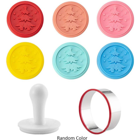 Set 6 stampile pentru prajituri Flippy, tematica de Craciun, din silicon alimentar non-toxic, taietor aluat inclus, 6 cm,  maner din plastic, compact, usor de depozitat,