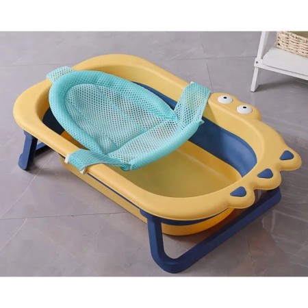 Cada Pliabila pentru Baie, Flippy, din PP+TPR, pentru Copii 0-6 Ani, Model Crocodil, Dop de Scurgere, 80x54x21 cm, Galben/Albastru