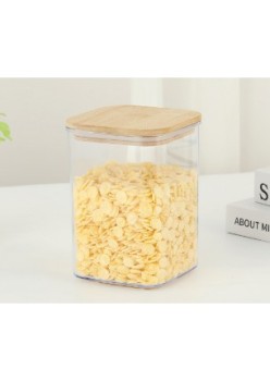 Cutie depozitare Alimente, Flippy, Bamboo Lid+PS, 10x10x14 cm, 200 g, 0.8L, Transparent maro