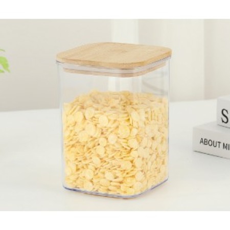 Cutie depozitare Alimente, Flippy, Bamboo Lid+PS, 10x10x14 cm, 200 g, 0.8L, Transparent maro
