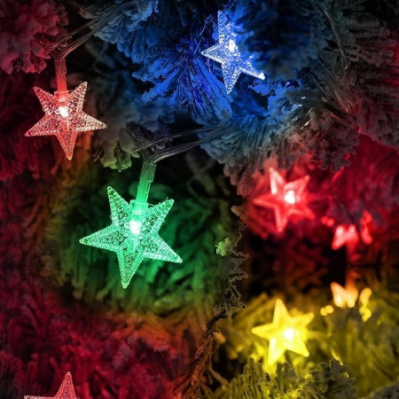 Instalatie Craciun Model cu Stelute, Tip Liniara, 3.5 m, 30 de LED-uri, cu Baterii, Multicolor