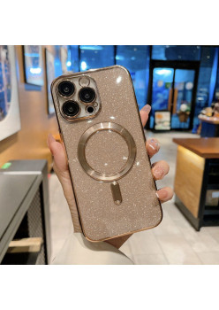 Husa de Protectie 2 in 1, Flippy, pentru iPhone 15 Plus, Glitter Chrome Magsafe, din TPU, Magnetica, cu Protectie Lentila, Auriu