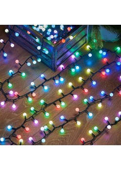 Instalatie de Craciun RGRB Liniara, Bilute Mate, Interconectabila, 10 m, din care 1 m Prelungitor 220V, 40 LED, Fir Negru, multicolor