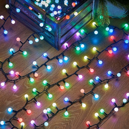 Instalatie de Craciun RGRB Liniara, Bilute Mate, Interconectabila, 10 m, din care 1 m Prelungitor 220V, 40 LED, Fir Negru, multicolor
