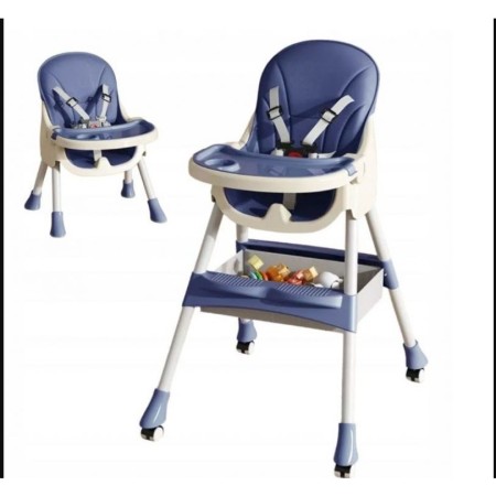 Scaun de Masă pentru Copii cu Roti și Masuță Reglabilă, Pliabil, Telescopic, Albastru, cu Centură și Spațiu de Depozitare, 97x73x65 cm