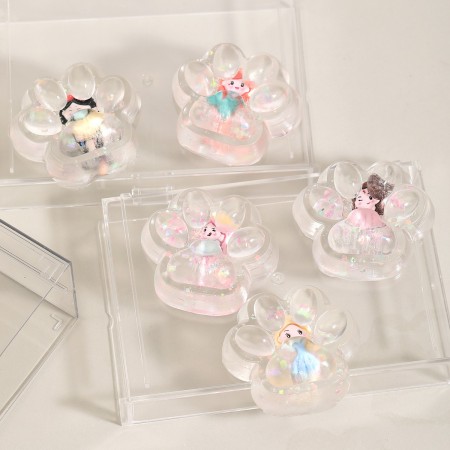 Jucarie Antistres Squishy, Flippy, Labuta de Pisica Pufoasa, cu Revenire Lenta, 7 x 6.5 cm, Model Printesa, Multicolor