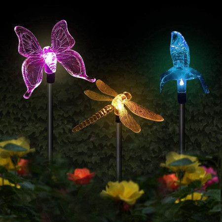 Set 3 Lampi Solare LED tip pasare-fluture-libelula, Inaltime 43 cm, Flippy, Multicolor