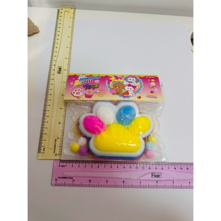 Jucarie Antistres Squishy, Flippy, cu Revenire Lenta, Model Labuta de Pisica Pufoasa, 220g, 12.5 x 10.5 cm Squeeze Pinch Family, Ambalaj Transparent, Galben-Multicolor