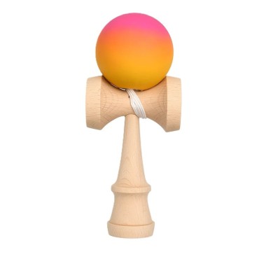 Jucarie Interactiva Kendama, Flippy, din Lemn, 18 cm, Joc de Indemanare pentru Copii si Adulti, Model Gradient 13, Roz/Portocaliu/Galben