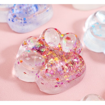 Jucarie Antistres Squishy, Flippy, cu Revenire Lenta, Model Cat Paw, 6.5 x 7 cm, din Tpr, 4-6 Ani, Model 4 Sclipici, Transparent