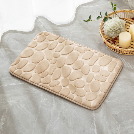 Covoras pentru Baie Antiderapant, Flippy, Uscare Rapida, Model 3D Piatra, 40x60 cm, Bej