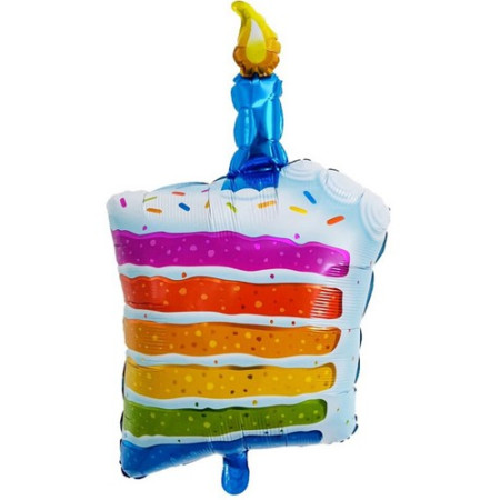 Balon din Folie Metalizata, Flippy, Model Prajitura cu Lumanare, 84x53 cm, Baloane Party, Ambalaj Individual, Pai Inclus, Umflare cu Aer sau Heliu, Multicolor