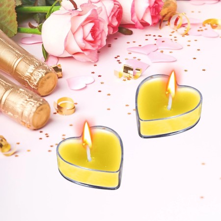Set 9 Lumanari in Forma de Inima, Flippy, pentru Ziua Indragostitilor, Aroma de Citrice, Ardere 3.5 h, din Parafina, 4 x 2 cm, Galben