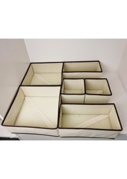 Organizator sertar pentru lenjerie intima, tip cutie cu partitii, set 3 in 1, 6 piese, bej cu margini cafea