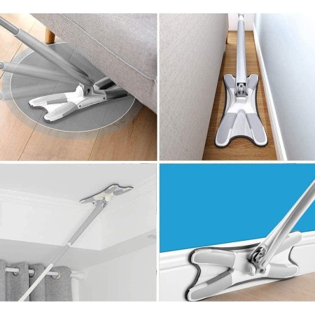 Mop Plat cu Laveta din Microfibra, Flippy, Pentru Uz Casnic, Sistem de Stoarcere X, Tija Telescopica 140 cm, Rotire 360°,38 x 140 cm, Verde