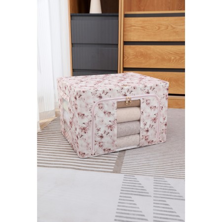 Cutie De Depozitare, Flippy, Pentru Haine, Lenjerie, Sosete Si Sutiene, Material Textil, 66L, Model Fluturasi, Canvas, Bej