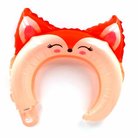 Balon din Folie Metalizata, Flippy, Tip Coronita cu Urechi, Model Vulpe, Ambalaj Individual, Pai Inclus, Umflare cu Aer sau Heliu, 27 x 29 cm, Rosu