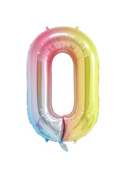 Balon din Folie Metalizata Gradient Flippy, Figurina Cifra, Tema Aniversare 100 cm, Ambalaj Individual, Pai inclus, Umflare cu Aer sau Heliu, Multicolor, Cifra 0