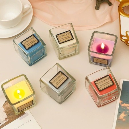Lumanare Parfumata, Flippy, Model Pahar Transparent, cu Ulei Esential, 4.8 x 5.4 x 5.5 cm, Aroma de Kaki Japonez, Galben
