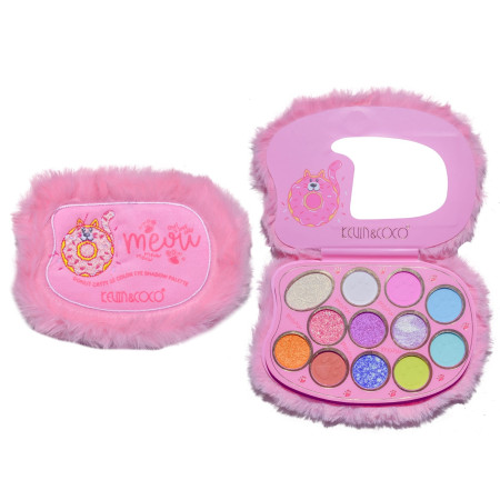 Paletă Farduri de Pleoape "Pink Fuzzy" – 12 Culori Mate, Sidefate & Glitter, Textură Catifelată, 15 x 10.5 cm