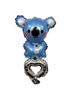 Balon din Folie Metalizata, Flippy, Figurine Animalute, Tip Bratara, Model Koala, Ambalaj Individual, Pai Inclus, Umflare cu Aer sau Heliu, Albastru