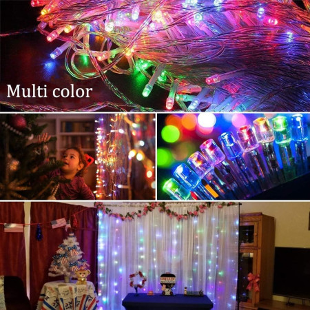 Instalatie Craciun Tip Perdea, 8 Jocuri de Lumini, Interconectabila, 2 m x 2 m, 240 LED-uri, Prelungitor 1.5 m, Fir transparent, Multicolor