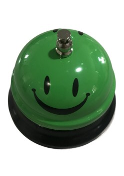 Clopotel Metalic Multifunctional, Flippy, Verde cu Imprimeu Smiley Face, 7.5x7.5x6.5 cm, Receptie, Restaurant, Cafenele