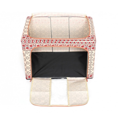 Cutie de Depozitare Pliabila cu 2 Usi de Acces si Fereastra Frontala, Fermoar Bidirectional, 66 L, Bumbac si In, 52 x 42 x 39 cm, Model Traditional 6