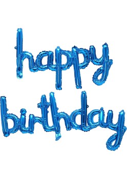 Set Baloane din Folie Metalizata, Flippy, Model Happy Birthday, 45x85 cm, 45x124cm, Baloane Party, Ambalaj Individual, Pai Inclus, Umflare cu Aer sau Heliu, Albastru