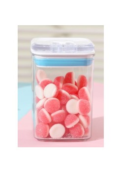 Cutie de Depozitare Alimente, Flippy, tip Container, 0.8L, 10x10x15.5 cm, Recipiente pentru Cereale in Bucatarie,  Transparente cu Capac Alb-Albastru