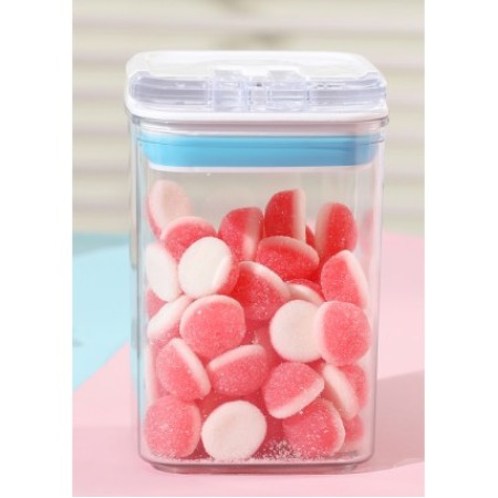 Cutie de Depozitare Alimente, Flippy, tip Container, 0.8L, 10x10x15.5 cm, Recipiente pentru Cereale in Bucatarie,  Transparente cu Capac Alb-Albastru
