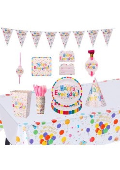 Set 9 Accesorii pentru Masa, Petrecere, Flippy, Model Happy Everyday, 78 buc, Multicolor