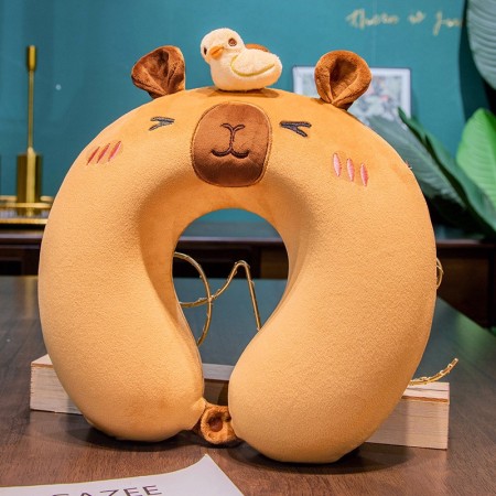 Pernă TravelCapy, Suport Ergonomic pentru Gât și Cap, Spumă cu Memorie, 30x30 cm, Sistem de Prindere cu Capse, Maro