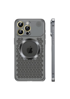 Husa MagSafe Aromaterapia Compatibila cu iPhone 15 Pro Max, Flippy, Suport Magnetic, Antisoc, Antizgariere, Protectie Camera si Supraincalzire, din Aliaj de Aluminiu, Negru