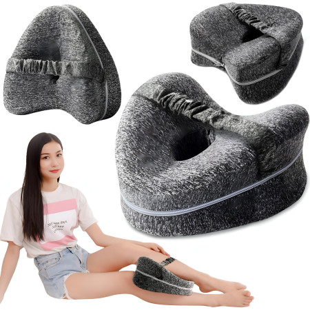Pernă Ortopedică pentru Picioare, Design Anatomic în Formă de Inimă, Spumă cu Memorie, Curea Anti-Cădere, 25x23x13 cm, Gri