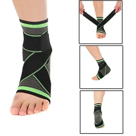 Orteza pentru Glezna, Flippy, cu Benzi Elastice de Fixare, 24 x 10.5 cm, din Nailon, Negru/Verde