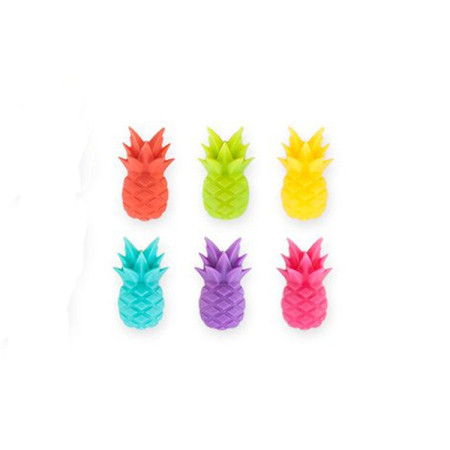 Set 6 Accesorii Creative pentru Pahare, Design Exotic din Silicon, Perfect pentru Petreceri și Cocktailuri, Model Ananas, Multicolor
