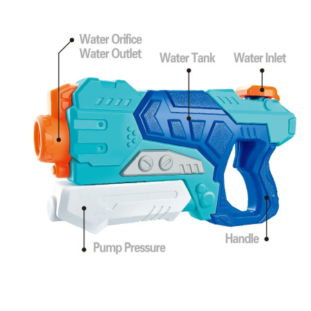 Pistol cu Apă pentru Copii și Adulți, 6+ ani, cu Rezervor Mare, Jet Puternic, 500ML, Albastru