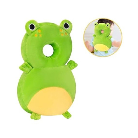 Rucsac cu Pernă de Protecție pentru Cap, Model Broscuță, Tetieră Moale pentru Bebeluși, 33x6x19 cm, 180 g, Verde