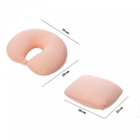 Pernă TravelFlex 2în1, Confort Ergonomic, Umplutură cu Particule de Spumă cu Memorie, Design Versatil, Roz