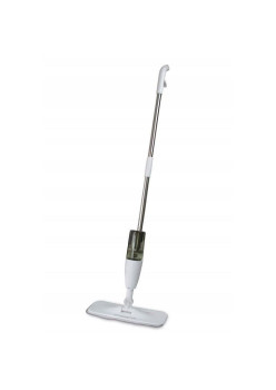 Mop plat, Flippy, cu pulverizator, pentru uz casnic, plastic, rezerva de mop din microfibra, 125x40 cm, Alb/Negru