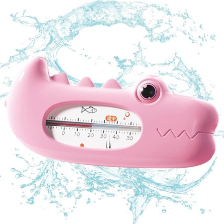 Termometru pentru Baie, Flippy, Plutitor, Rezistent la apa, Multifunctional, Model Crocodil, 2.7x6.5x3.7 cm, Roz