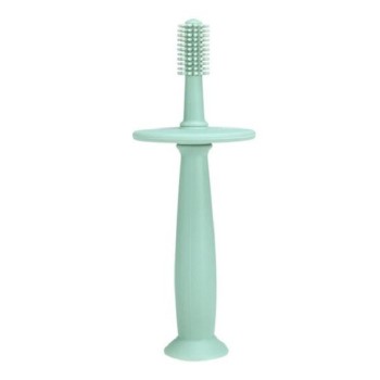 Periuta dinti silicon bebelusi 360 grade, bariera anti-inghitire, maner ergonomic, fara BPA, turcoaz, 12.5 cm