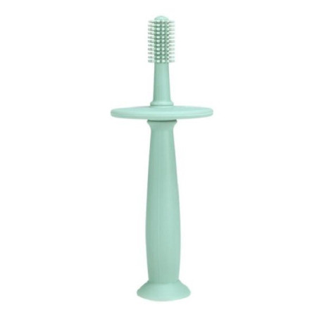 Periuta dinti silicon bebelusi 360 grade, bariera anti-inghitire, maner ergonomic, fara BPA, turcoaz, 12.5 cm